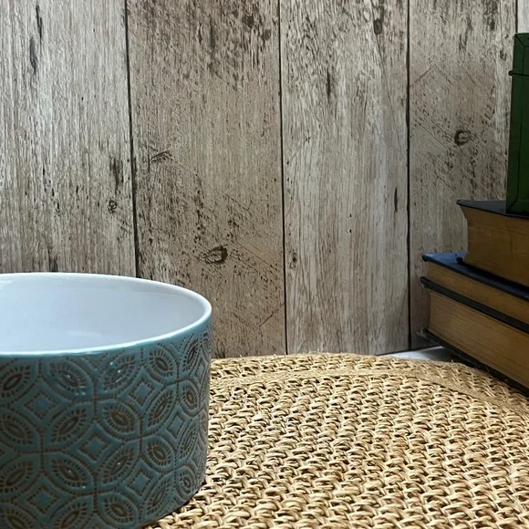 Ceramic Storage Jar w/ Bamboo Lid | Teal Embossed Sugar Tea Container (Teal) - Picture 4 of 4